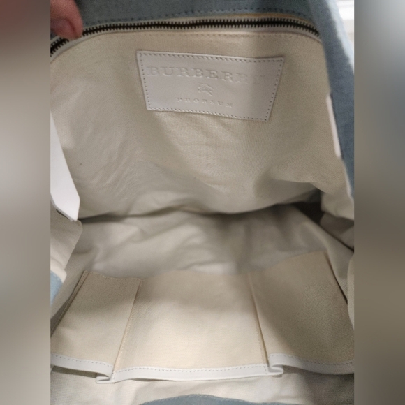 Burberry Prorsum Light Blue Linen & White Leather Large Tote - Picture 16 of 16